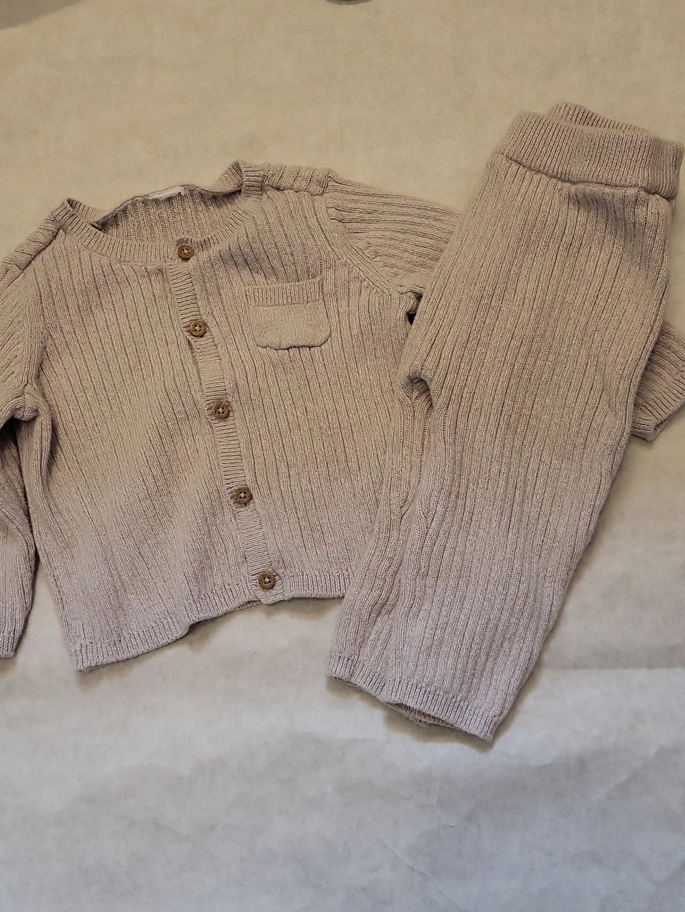 Carter's knit button-front cardigan and ribbed pants - cream